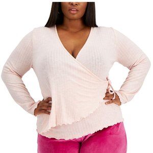 Rebellious One Trendy Plus Size Hacci Wrap Sweater Blush Pink 2X